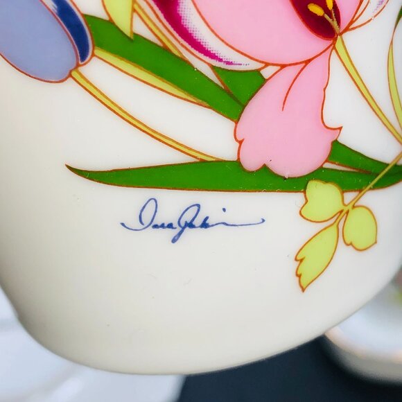 80s Floral Porcelain Vanity Accessory SET - toothbrush holder/soap dish/cup- NOS - Picture 5 of 11